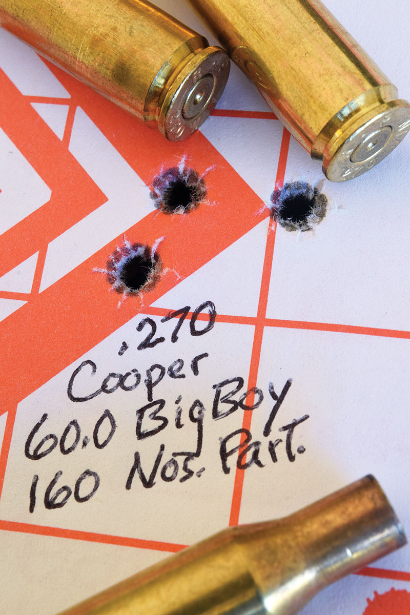Wayne’s M52 Cooper and a Nosler Partition handload delivered this fine group with a velocity of 2,805 fps.